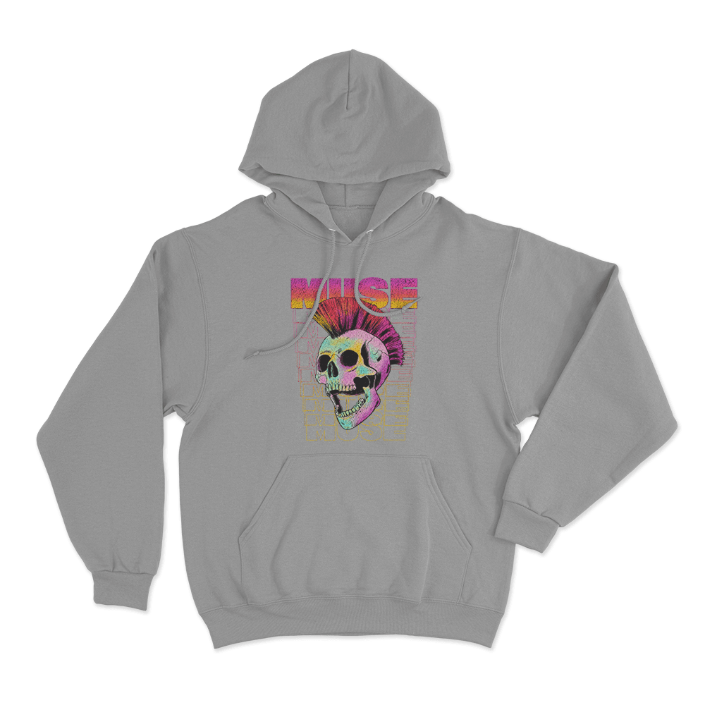 Mohawk Skull Unisex Hoodie Grey Mohawk Skull Unisex Hoodie Grey