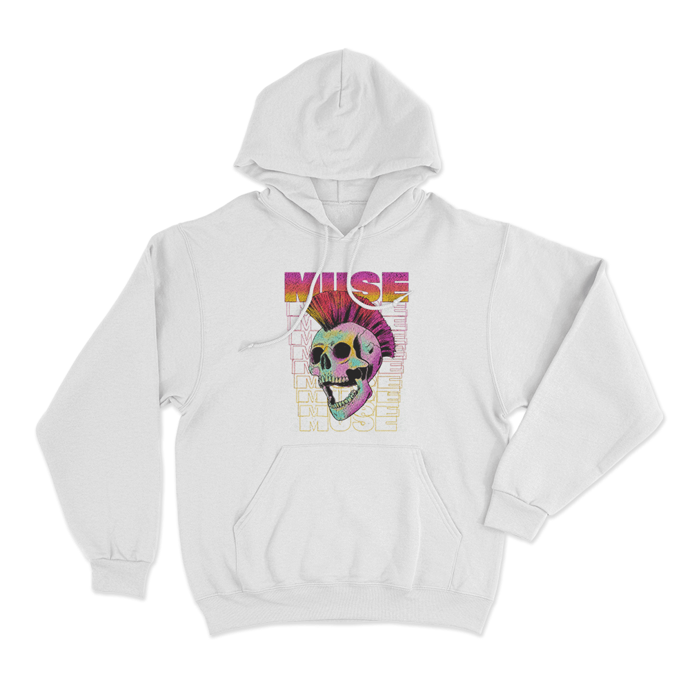 Mohawk Skull Unisex Hoodie White Mohawk Skull Unisex Hoodie White