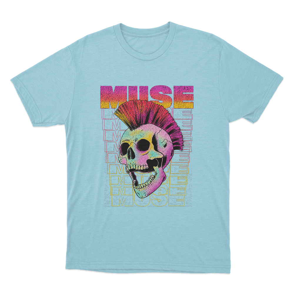 Mohawk Skull Unisex T Shirt Sky Blue Mohawk Skull Unisex T Shirt Sky Blue
